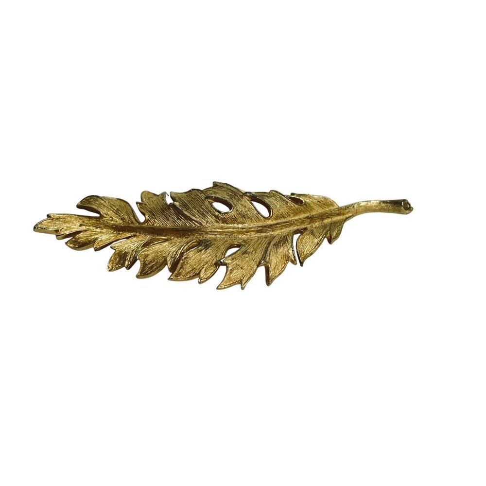 Vintage Coro Matte Finish Textured Gold Tone Leaf Brooch Dated 1961 (6088)